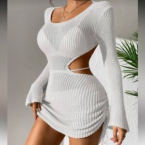 Elegant White Knit swimsuit cover Dress